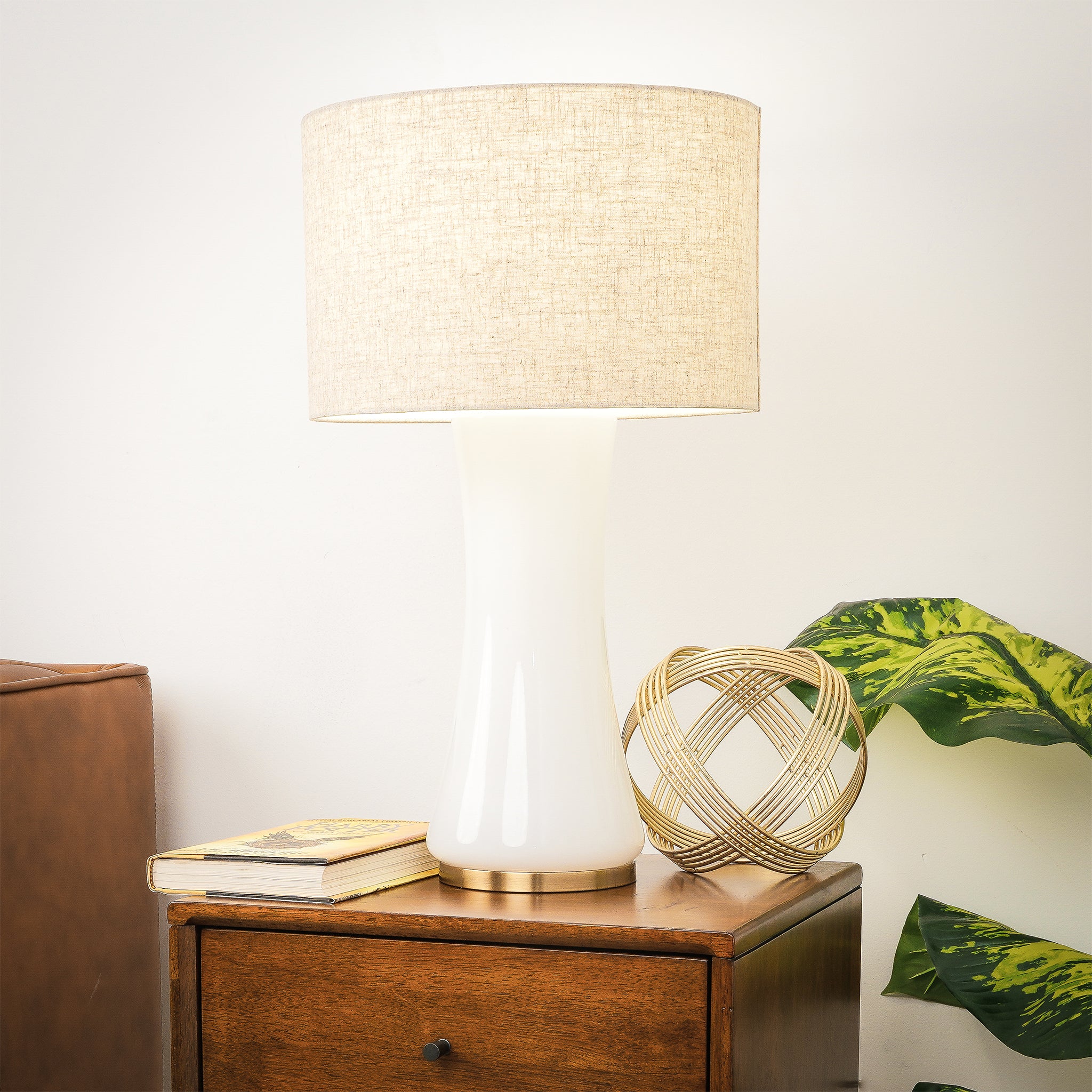 Spark Glass Lamp Golden Base Off White Glass Table Lamp