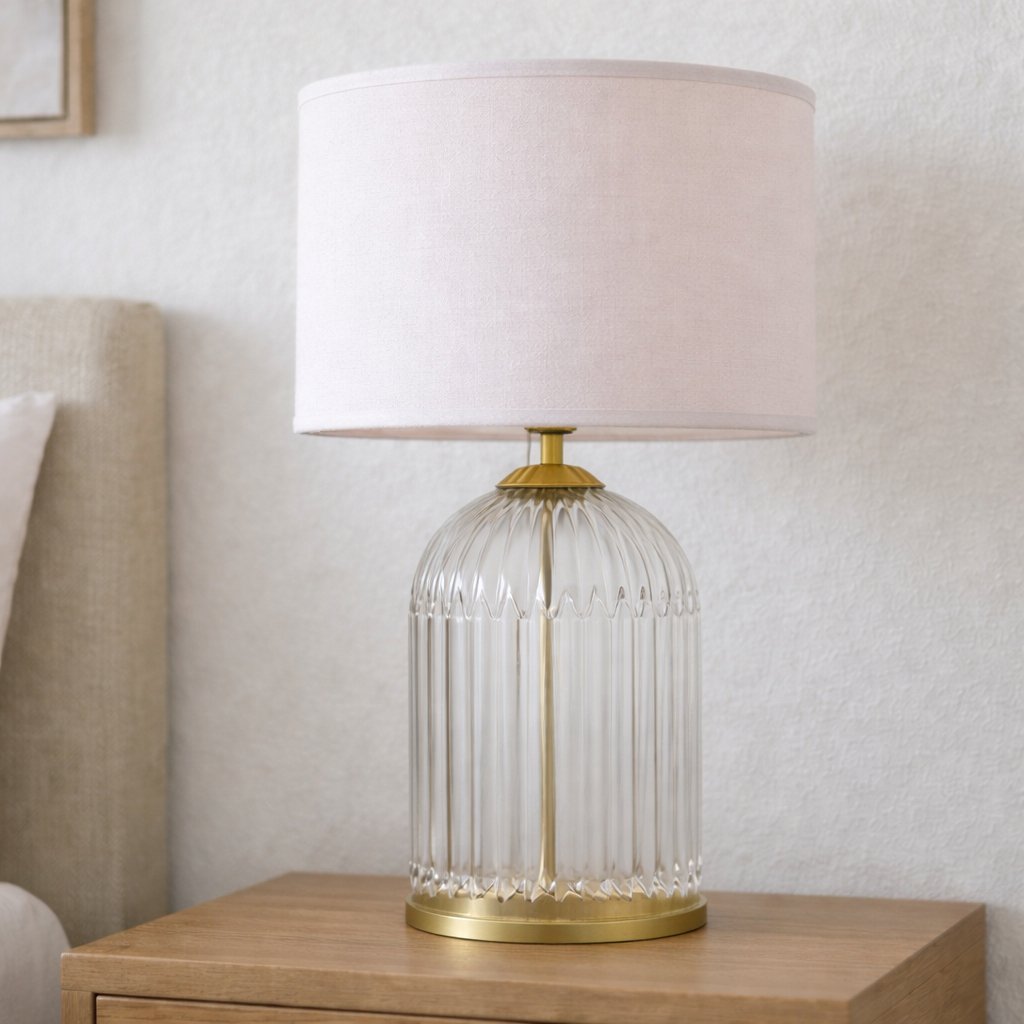 Starlight Gold Glass Table Lamp with Pink Shade