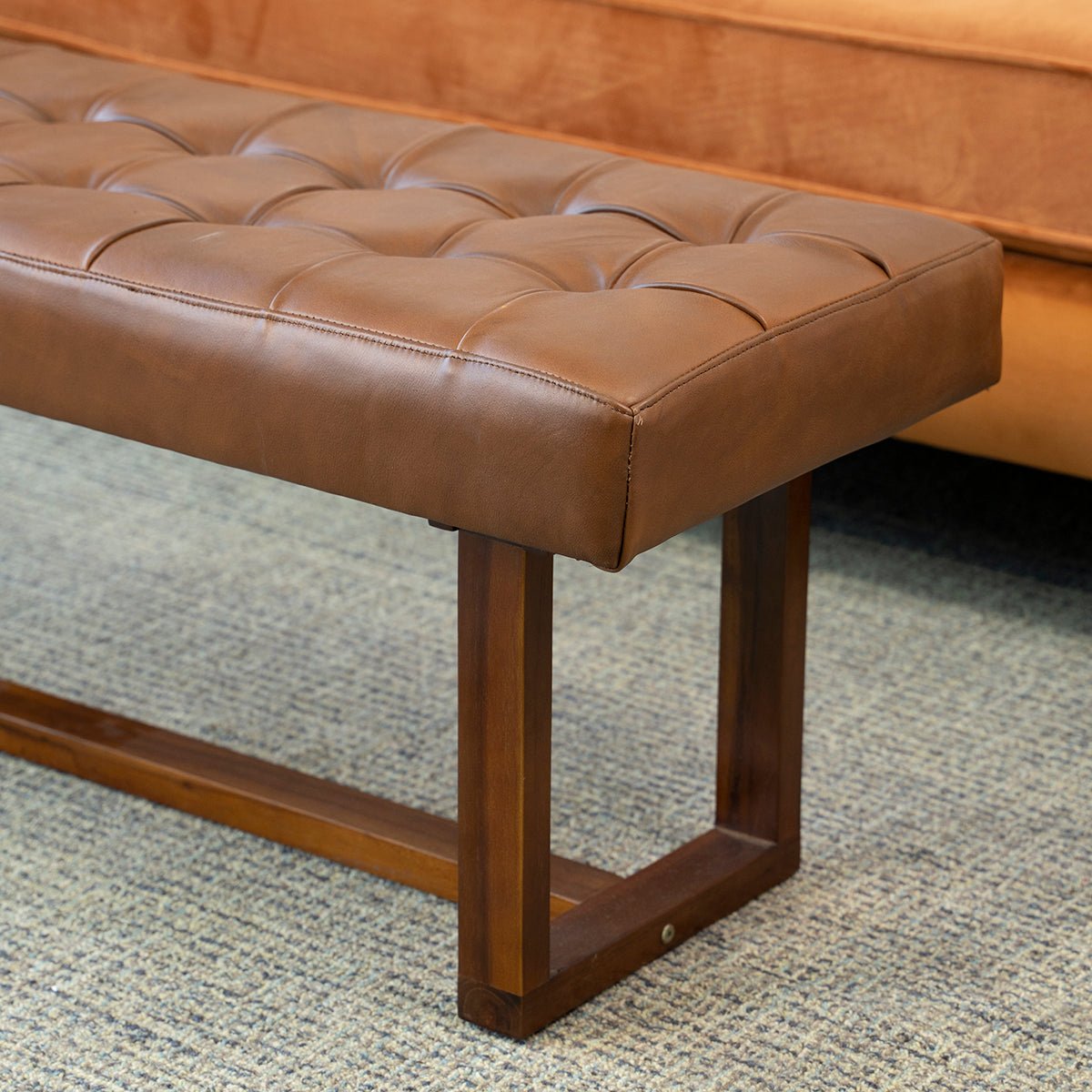 Sumba Antique Tan Leather Bench