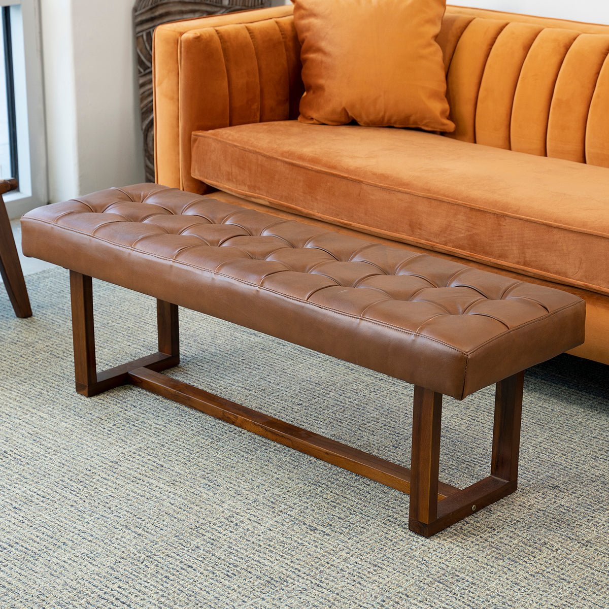 Sumba Antique Tan Leather Bench