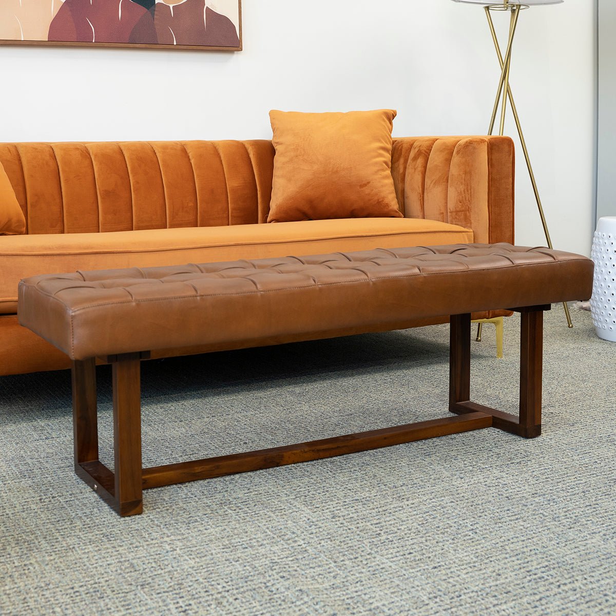 Sumba Antique Tan Leather Bench