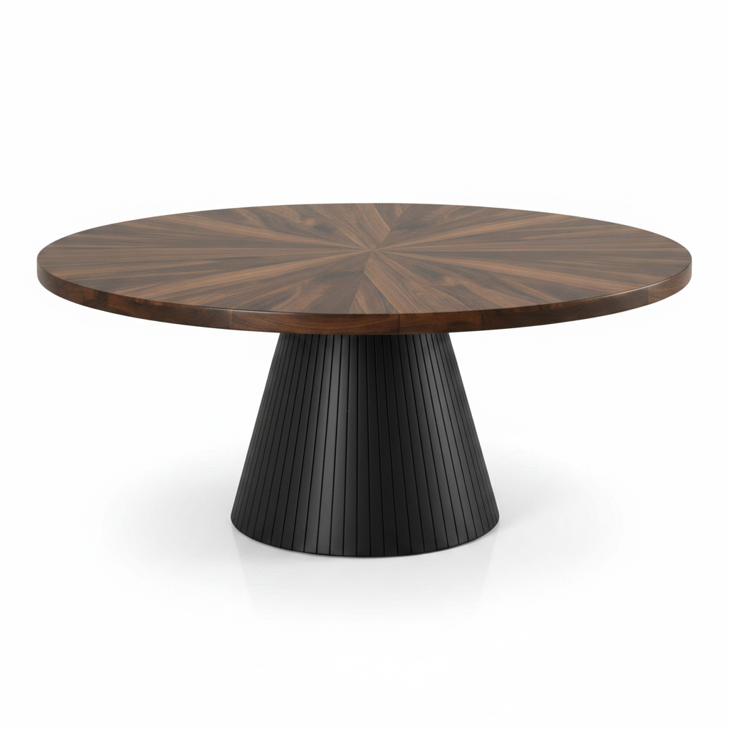 Surdal Modern Black Oval Coffee Table with Reeded Drum Base