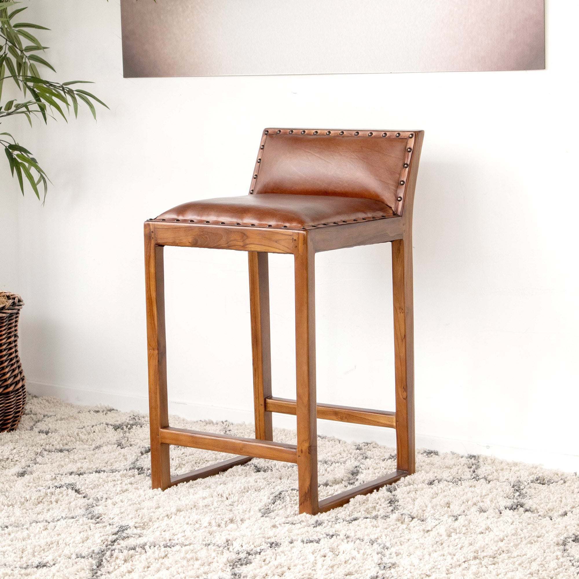 Ataya Genuine Leather Counter Stool (Tan)