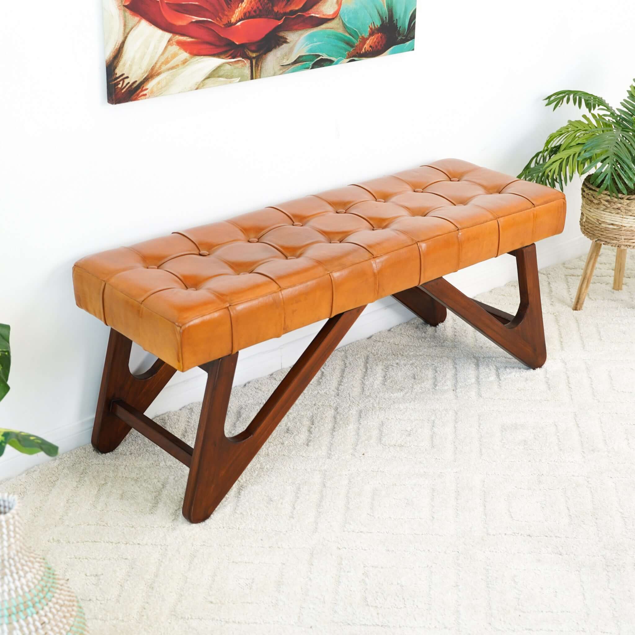 Ansa Tan Leather Bench