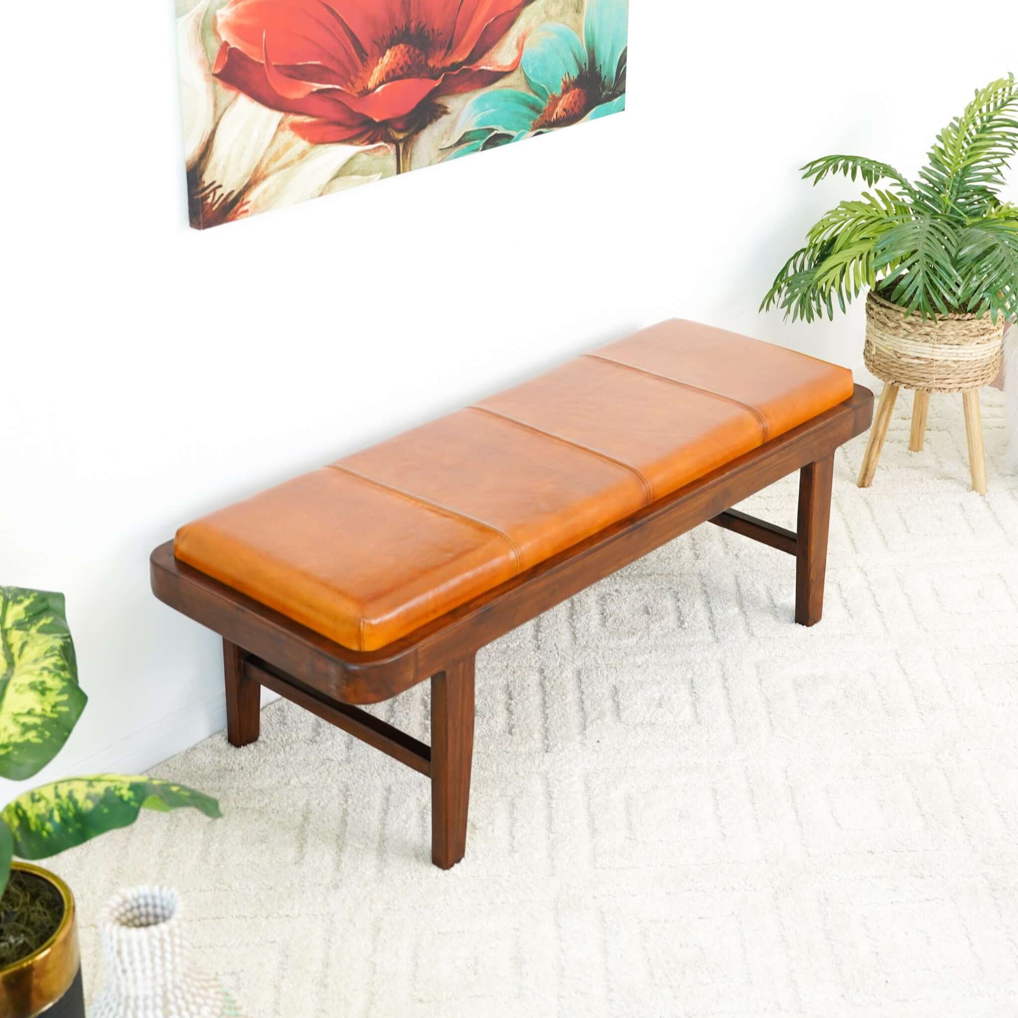 Lennox Tan Leather Bench