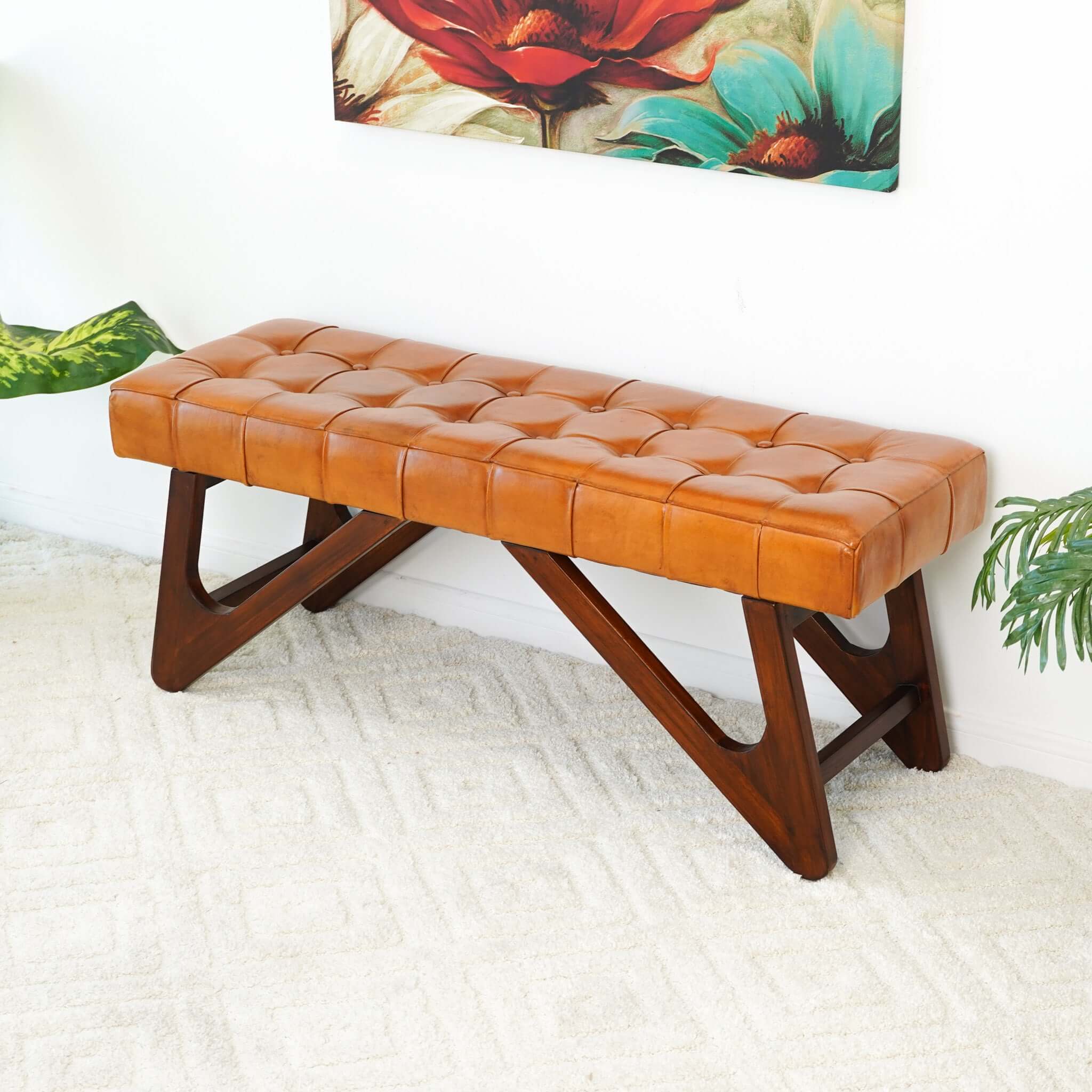 Ansa Tan Leather Bench