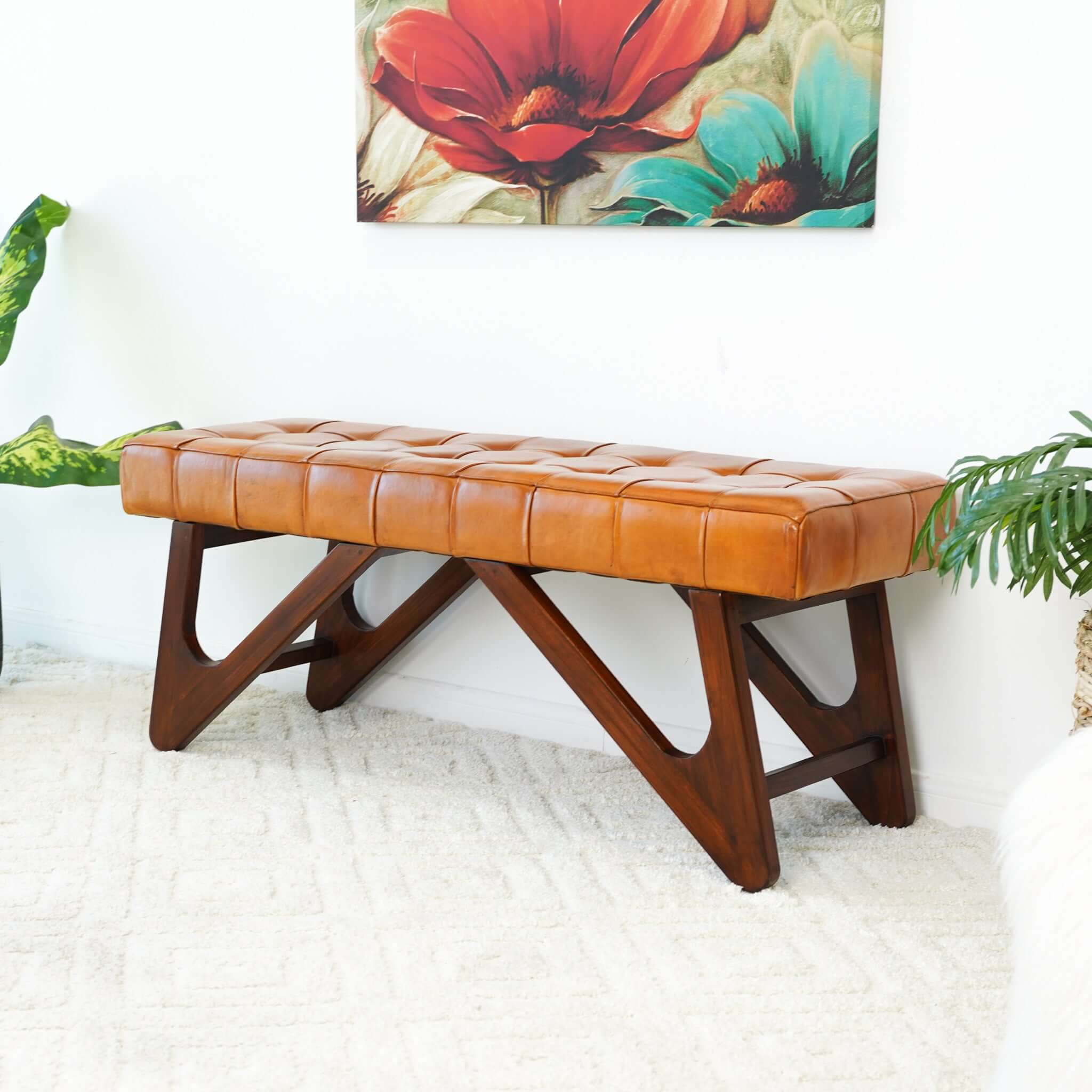 Ansa Tan Leather Bench