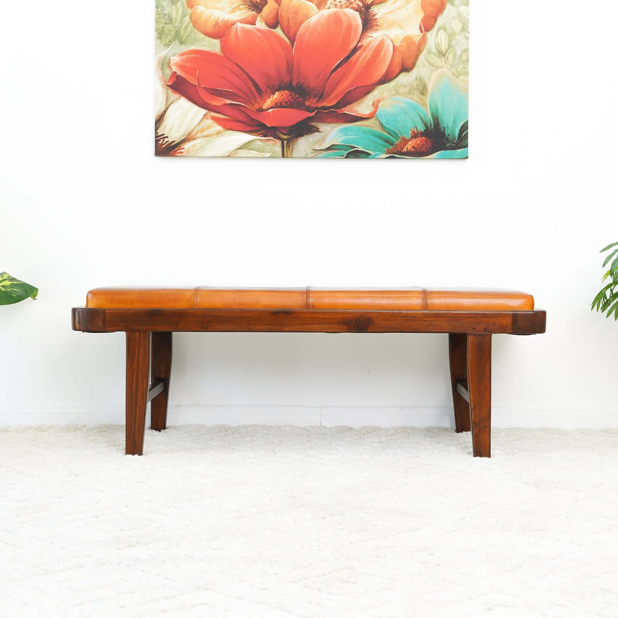 Lennox Tan Leather Bench