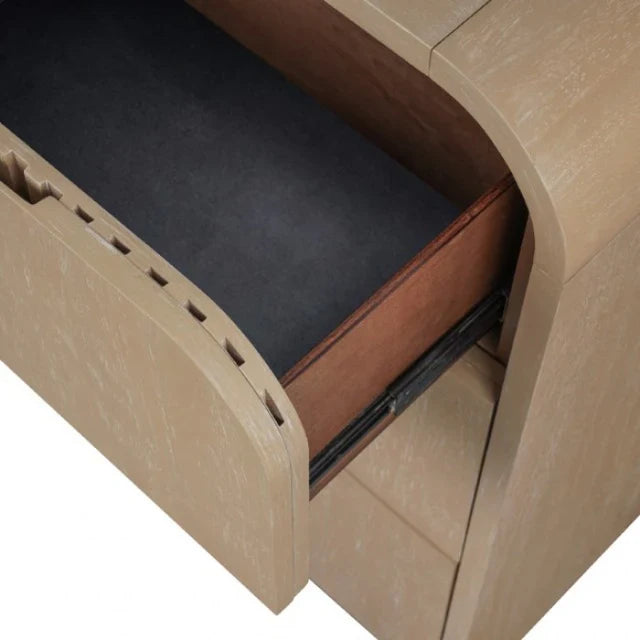 Tangentry Modern Natural Rubberwood Nightstand with USB Ports