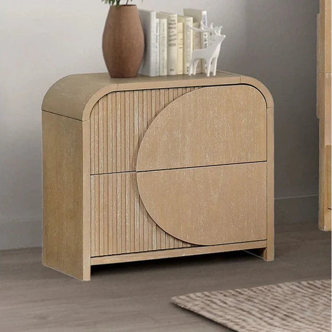 Tangentry Modern Natural Rubberwood Nightstand with USB Ports