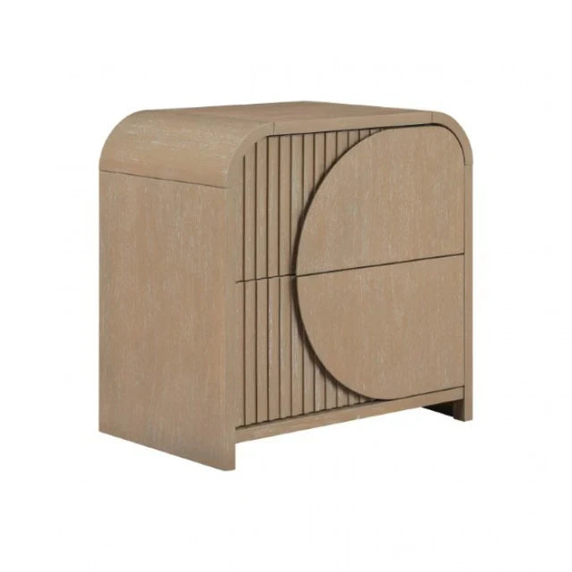Tangentry Modern Natural Rubberwood Nightstand with USB Ports