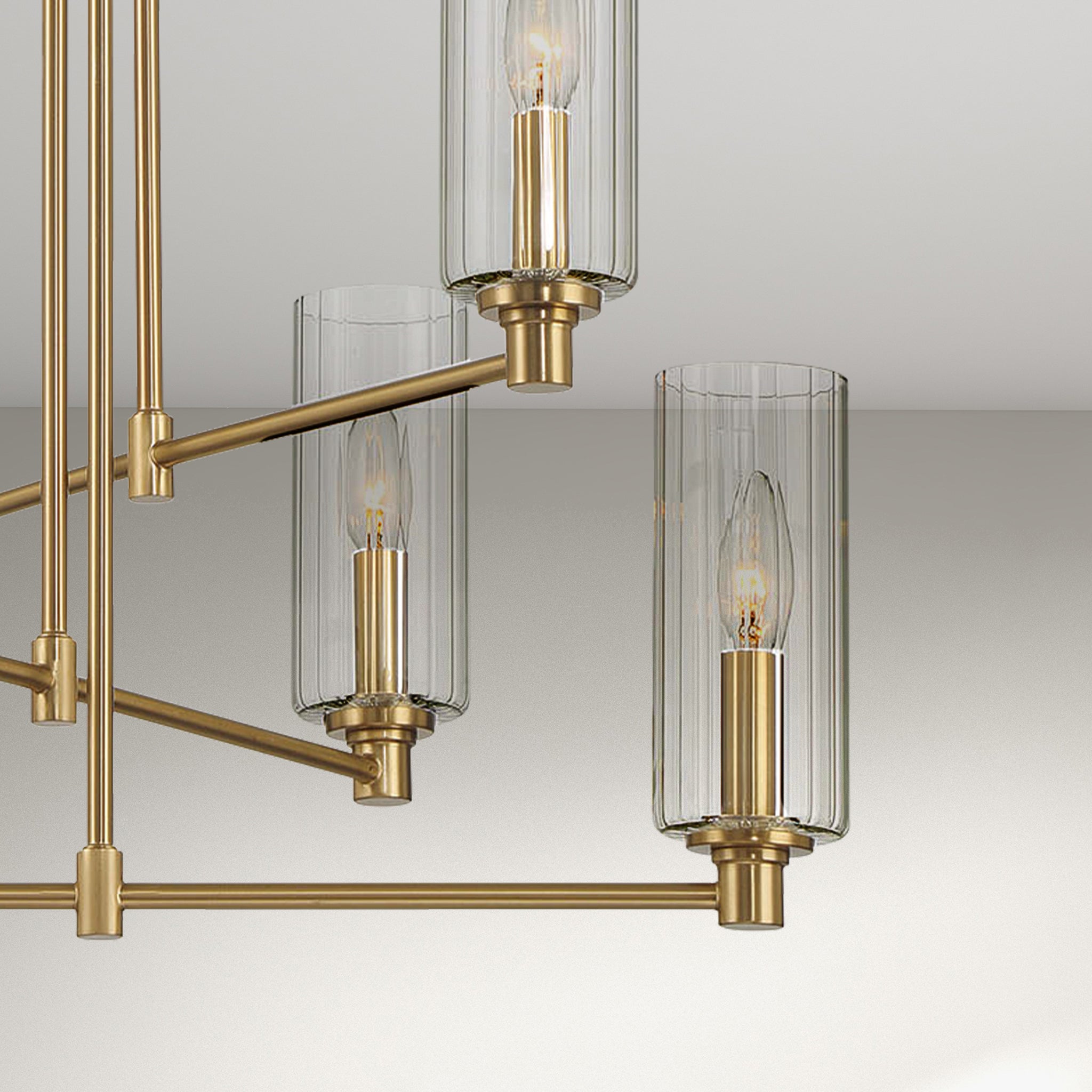 Rondo Six Lights Chandelier With Clear Ribbed Glass - Satin Brass