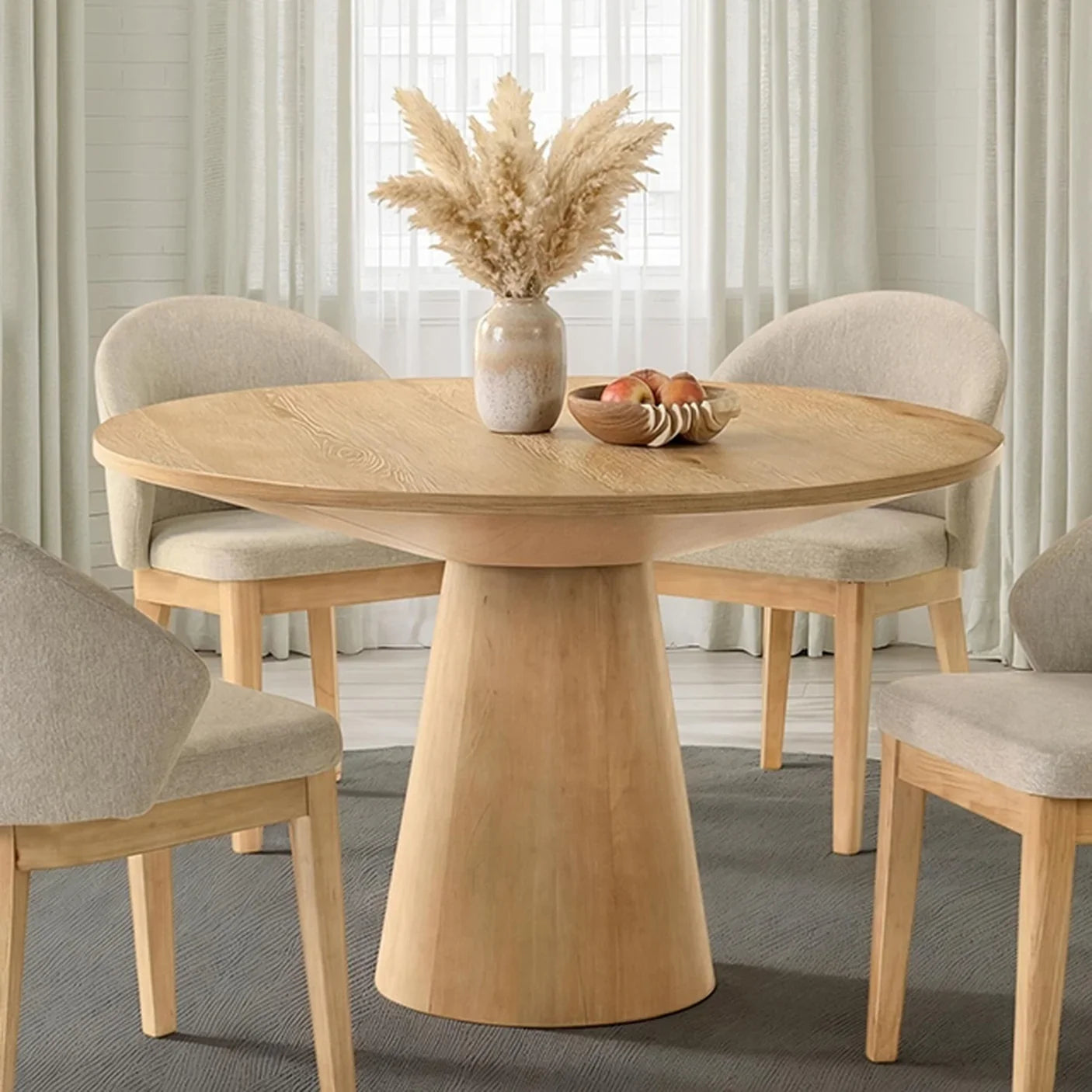 Tottenham Contemporary Oak Veneer 48-Inch Round Pedestal Dining Table