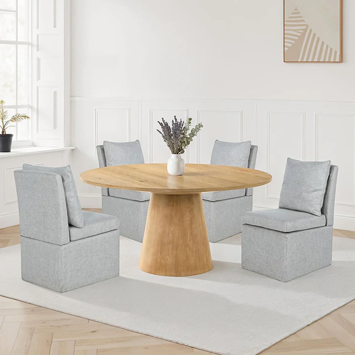 Tottenham Contemporary Oak Veneer 59-Inch Round Pedestal Dining Table