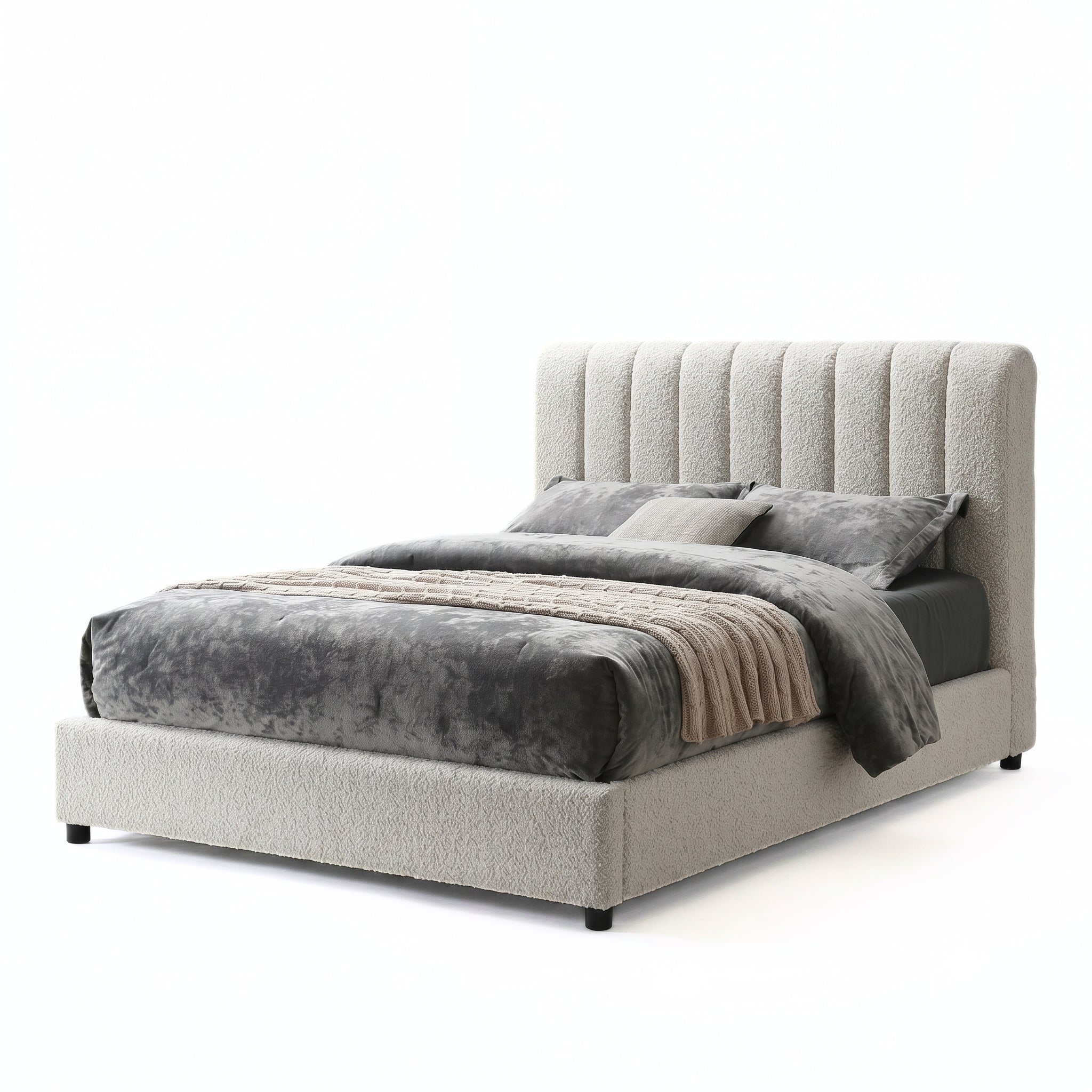 Traverso Contemporary White Boucle Eastern King Platform Bed