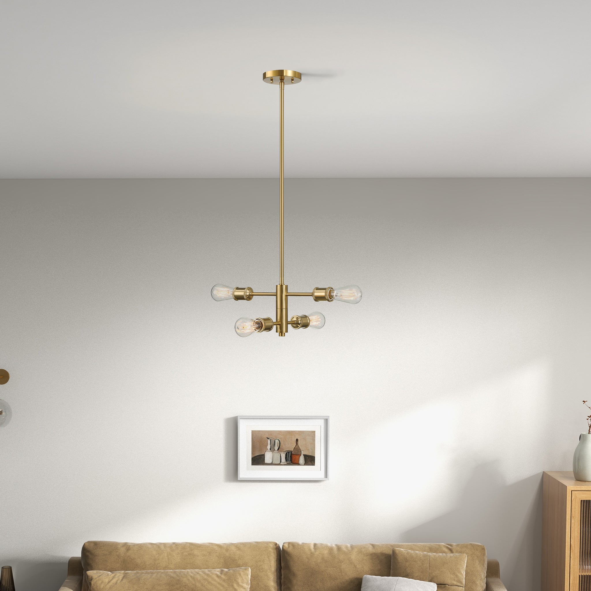 Riccio Four Lights Modern Gold Chandelier Vintage Pendant Fixture for Living Room Dining Kitchen 15"W × 6.75"H