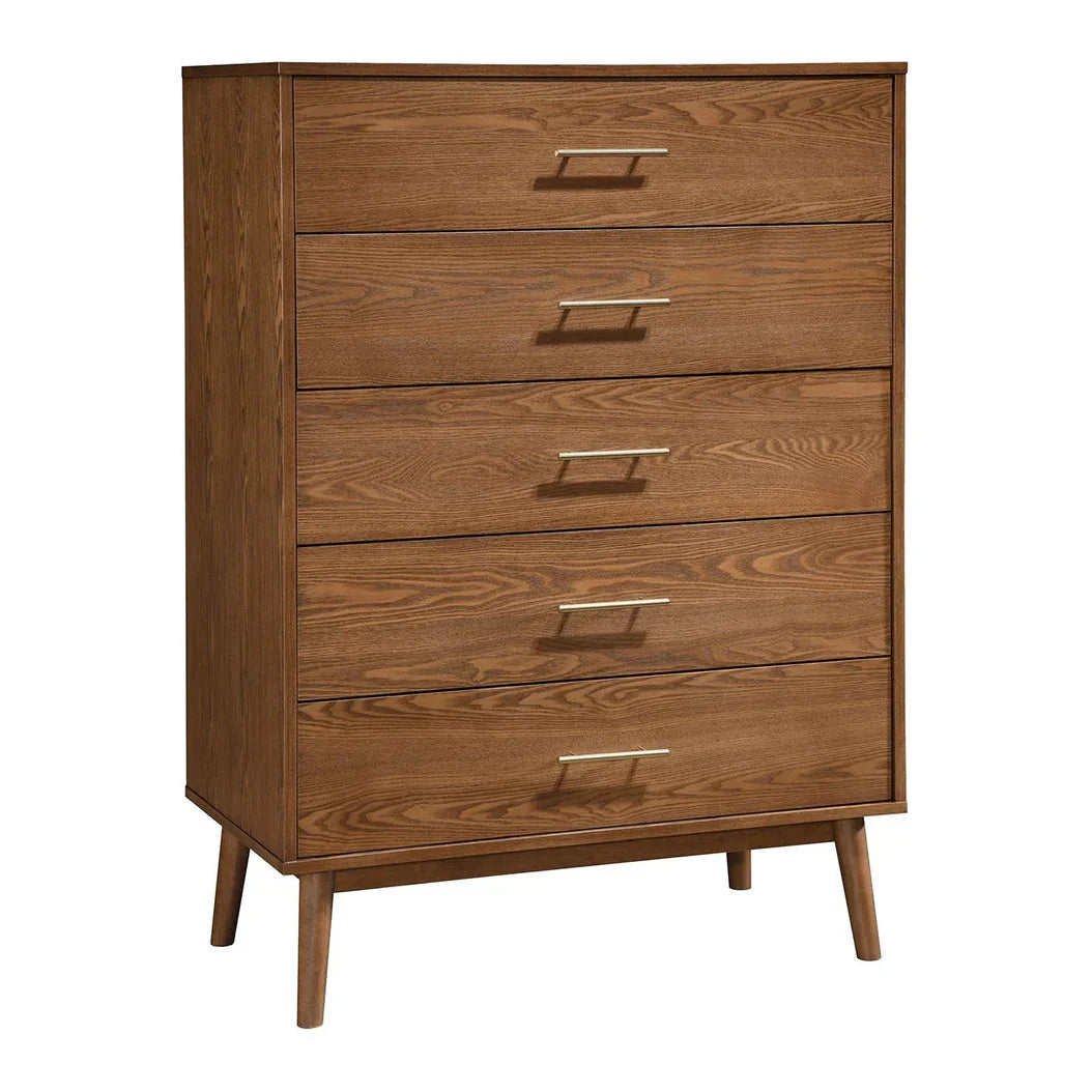 Tromso Mid-Century Modern Walnut Solid Wood Chest of Dresser by Furniture of America