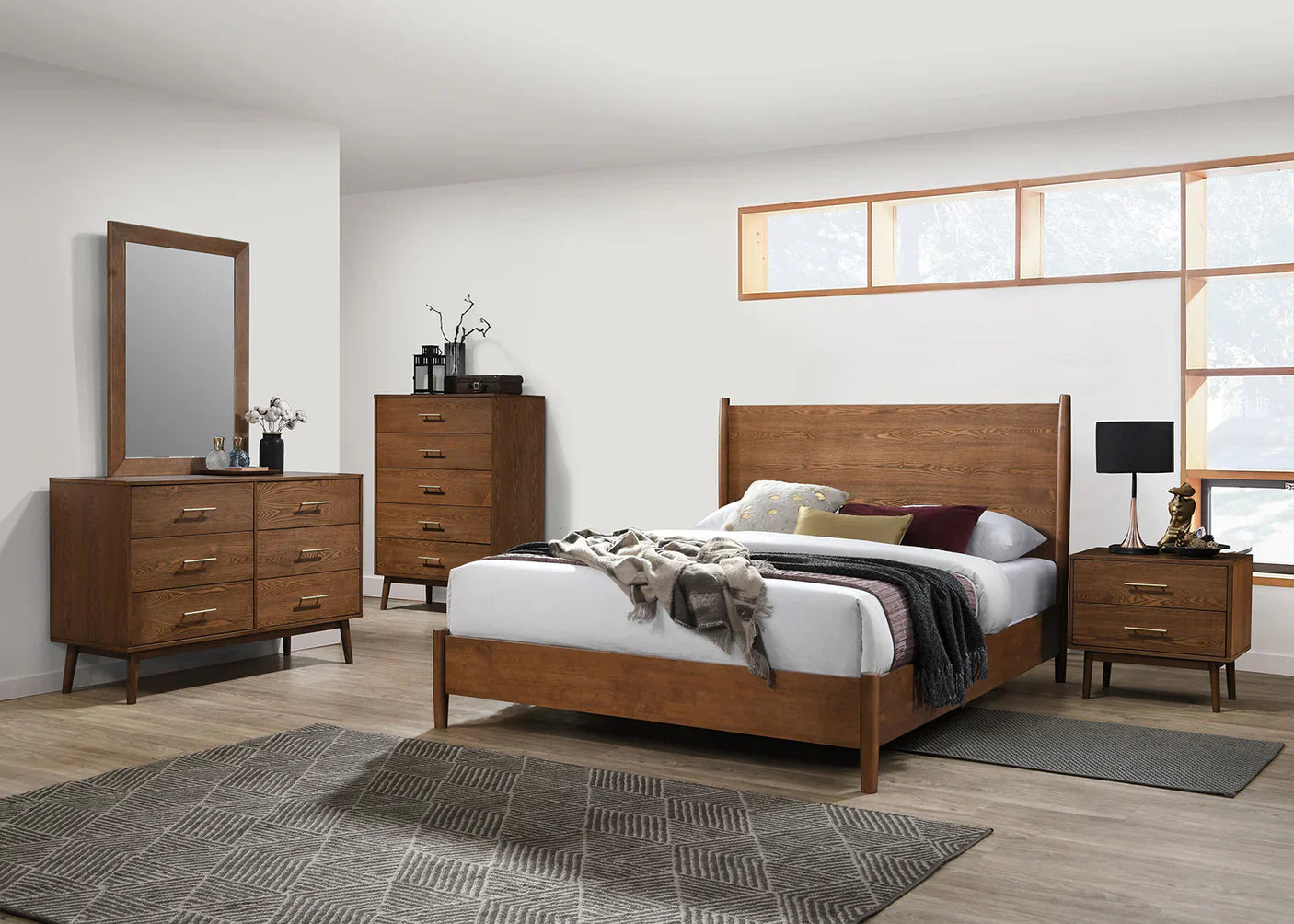 Tromso Mid-Century Modern Walnut Solid Wood Chest of Dresser by Furniture of America