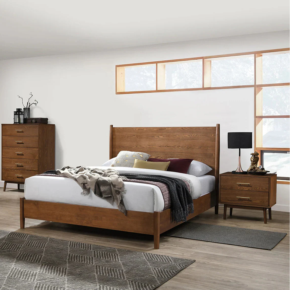 Tromso Mid-Century Modern Walnut Solid Wood Nightstand by Furniture of America