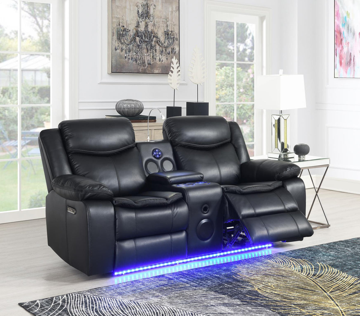 Black Power Reclining Group with LED Lighting
