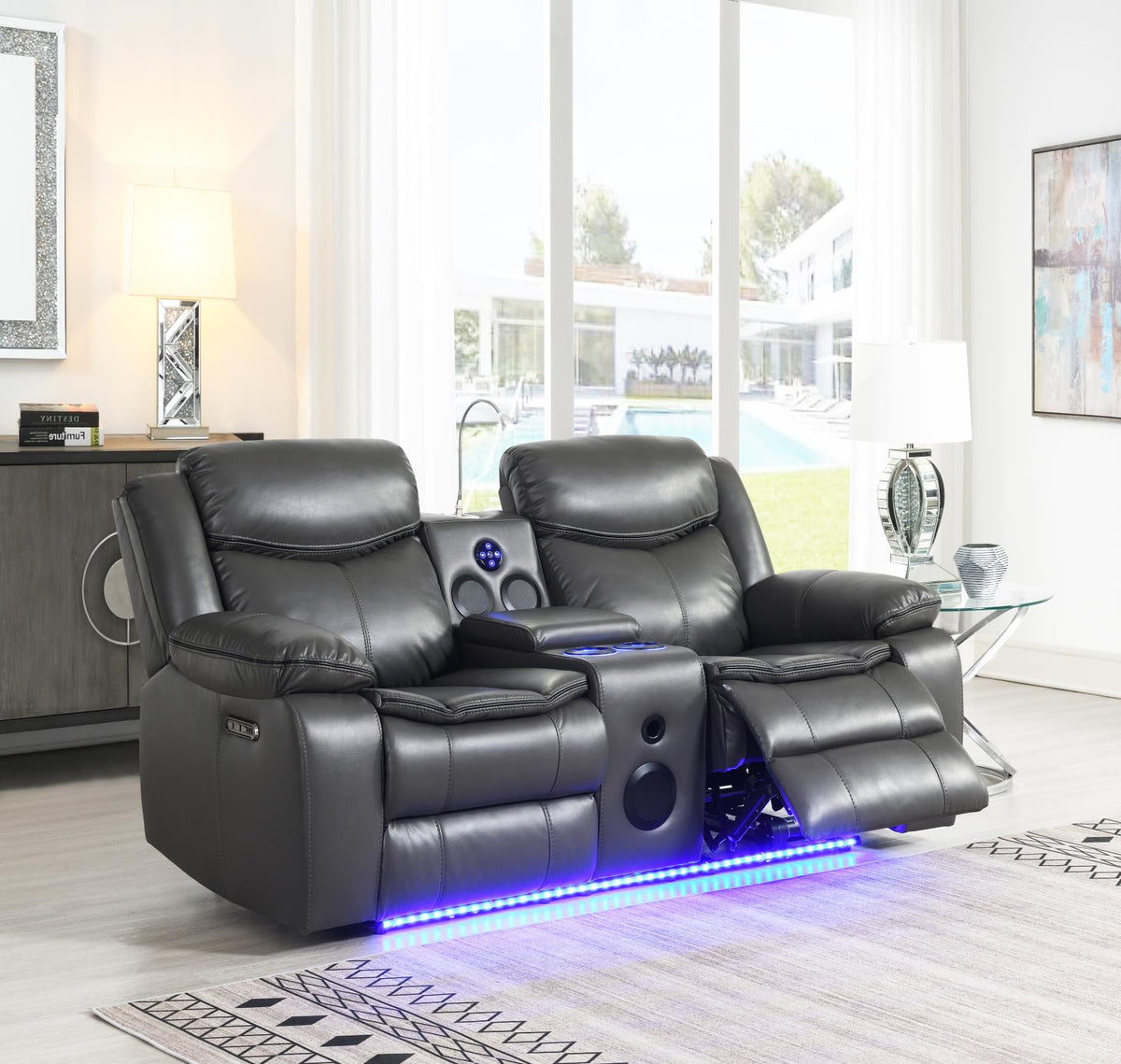 Gray Power Reclining Group with LED Lighting