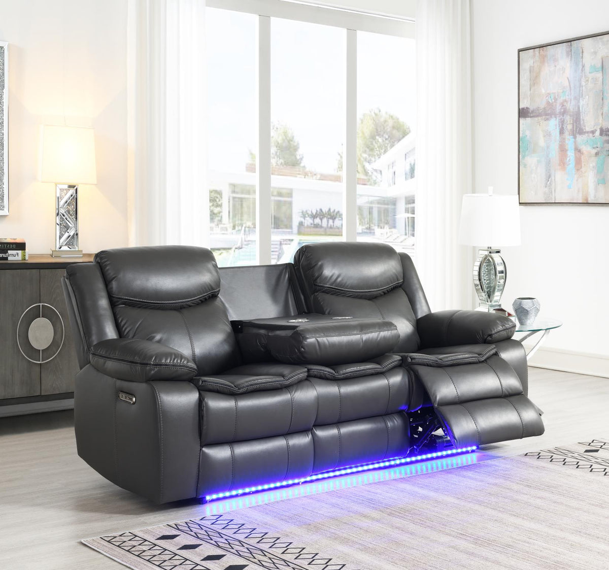 Gray Power Reclining Group with LED Lighting