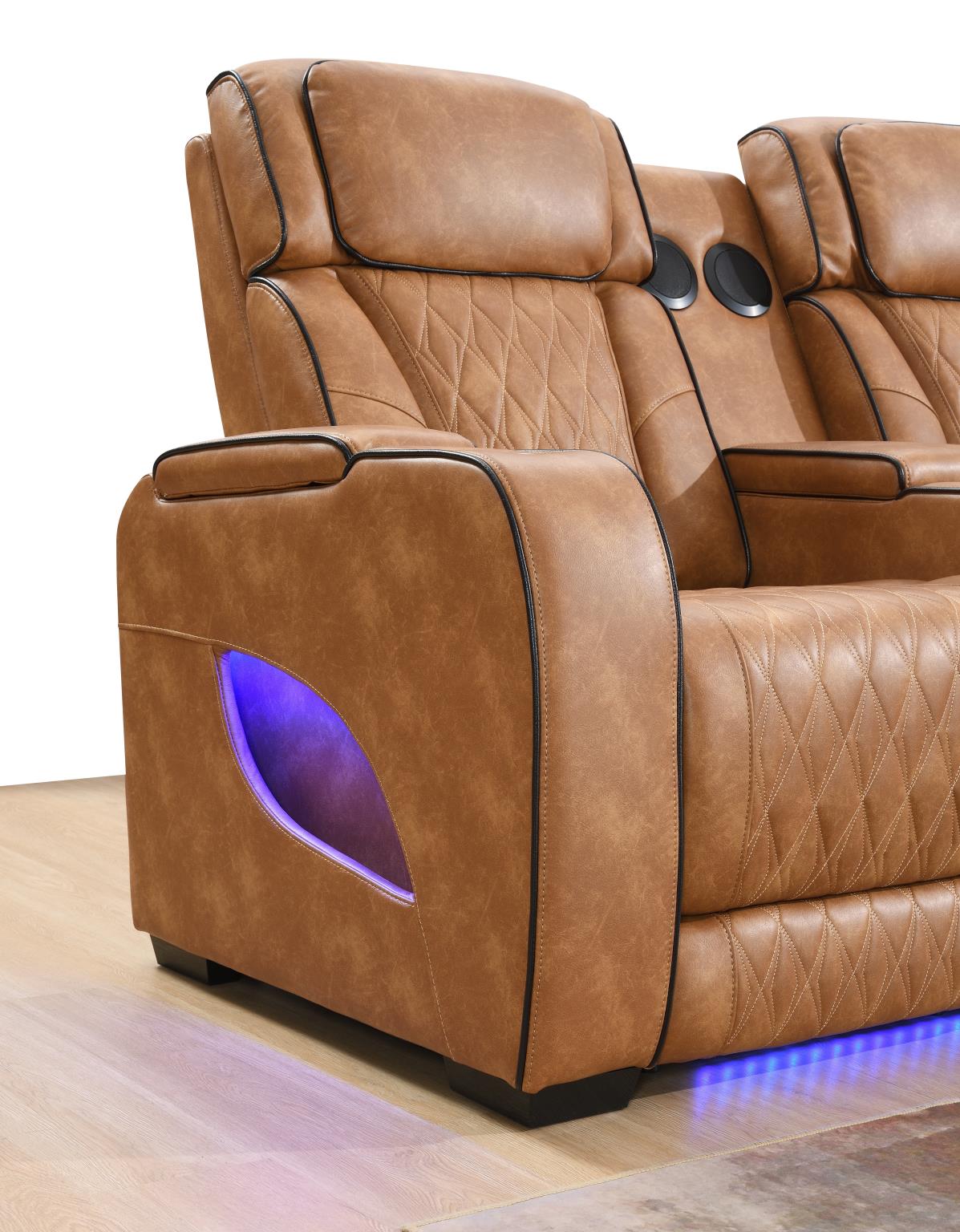 Brown 3-Piece Power LED Sectional