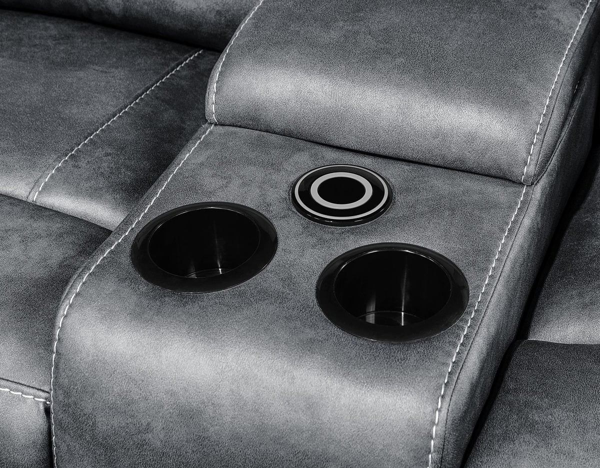 Gray Motion Sofa & Loveseat with Bluetooth Console