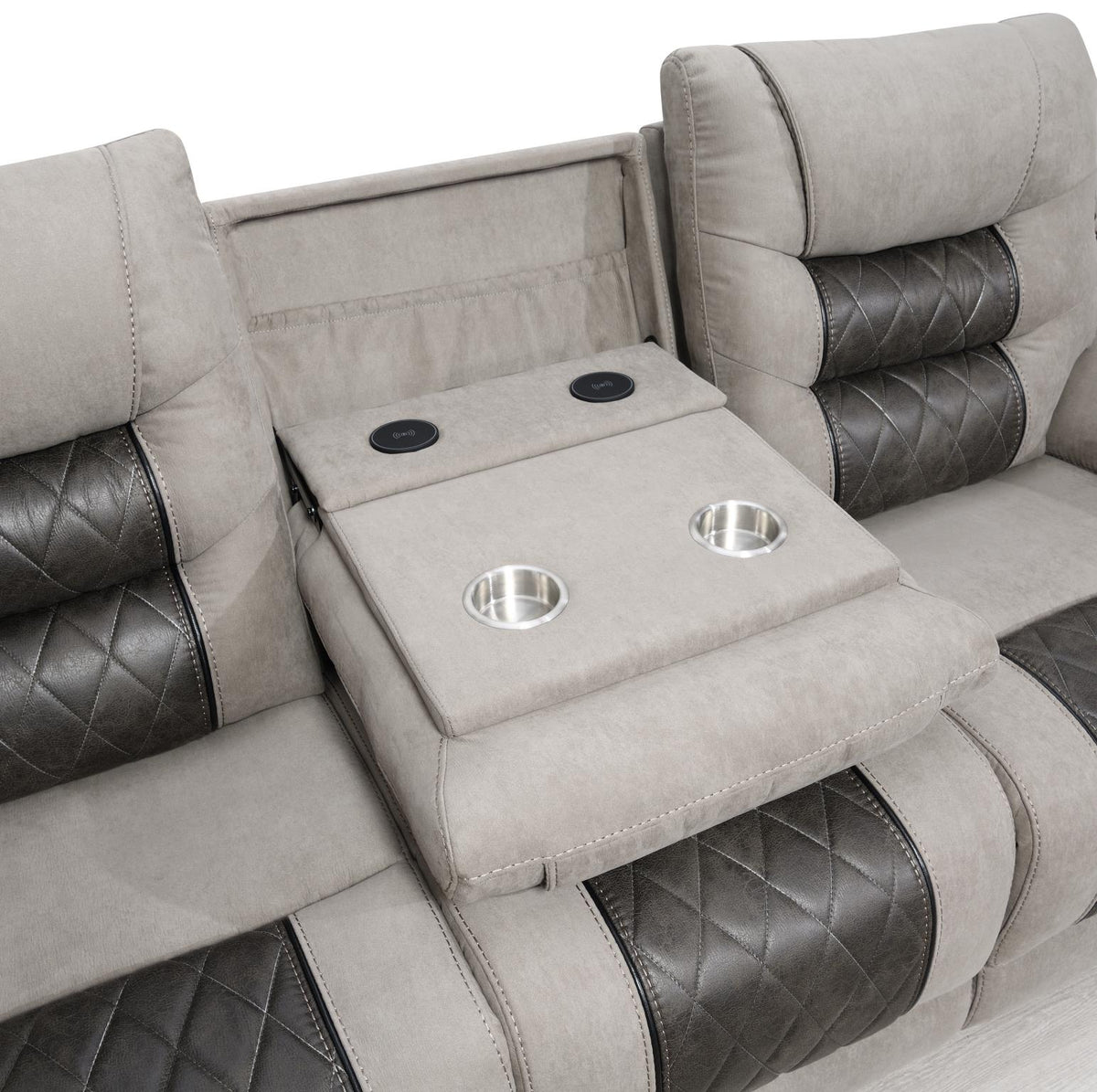 Gray & Charcoal Motion Sofa with Wireless Charging