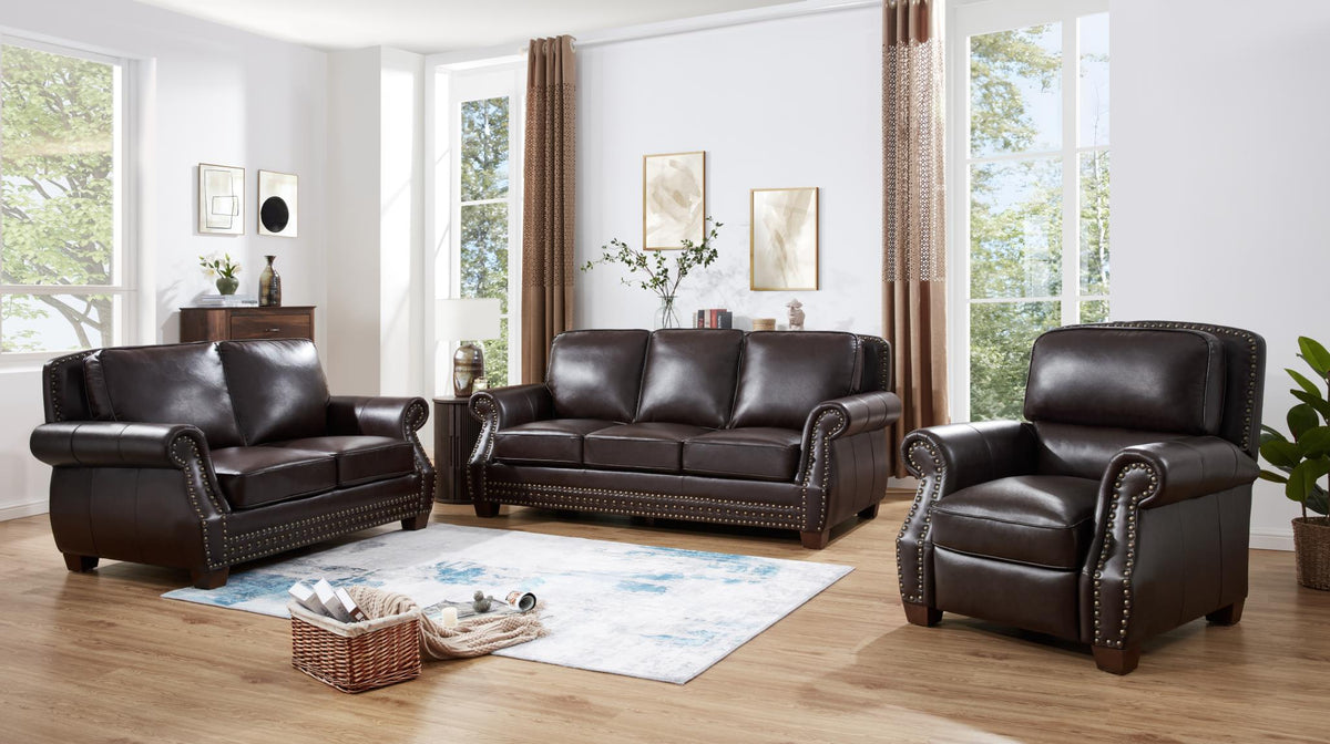 Brown Faux Leather Sofa with Recliner