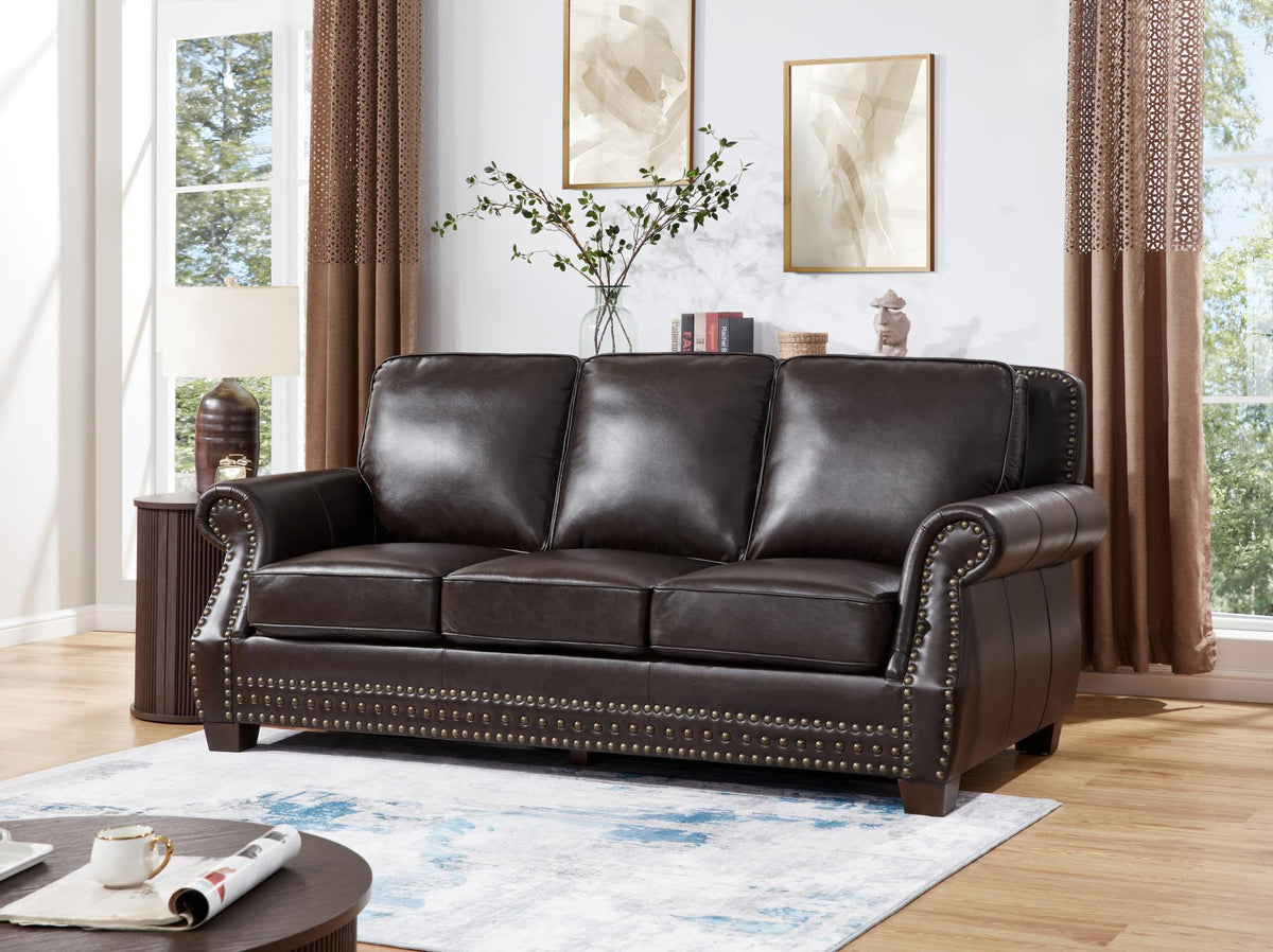 Brown Faux Leather Sofa with Recliner