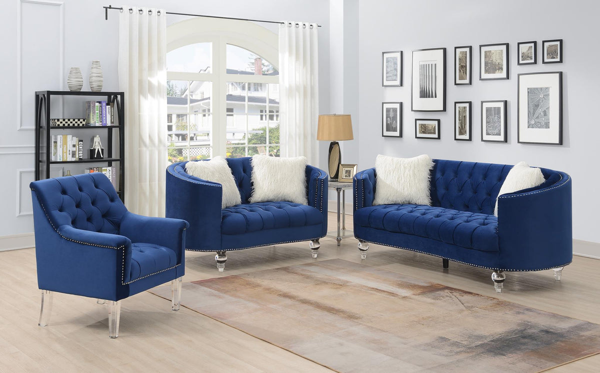 Navy Loveseat & Chair with Acrylic Legs