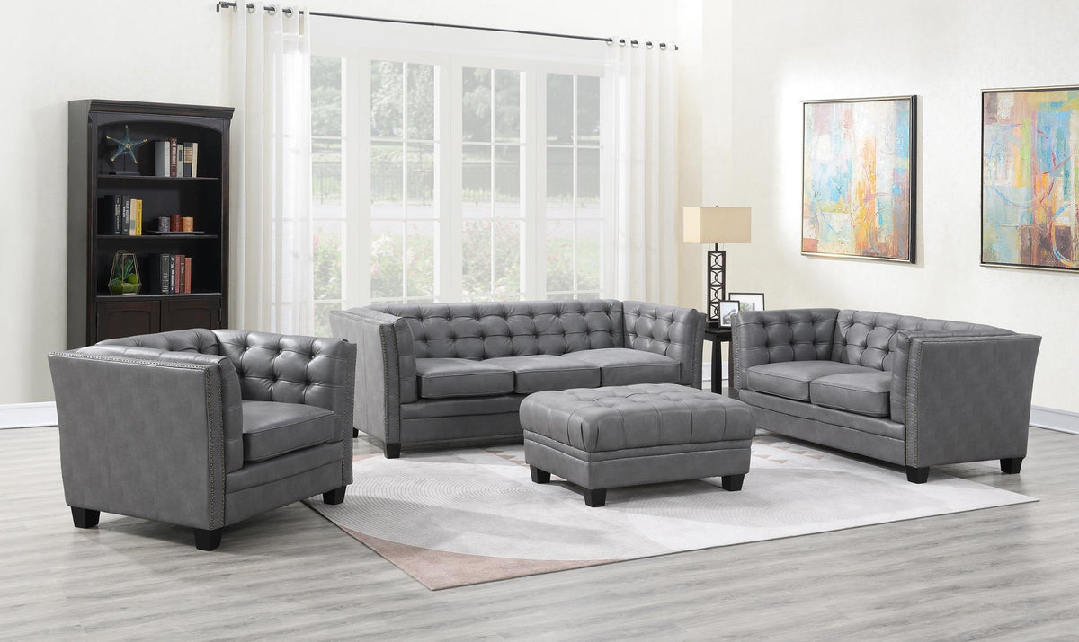 Gray Faux Leather Sofa & Ottoman