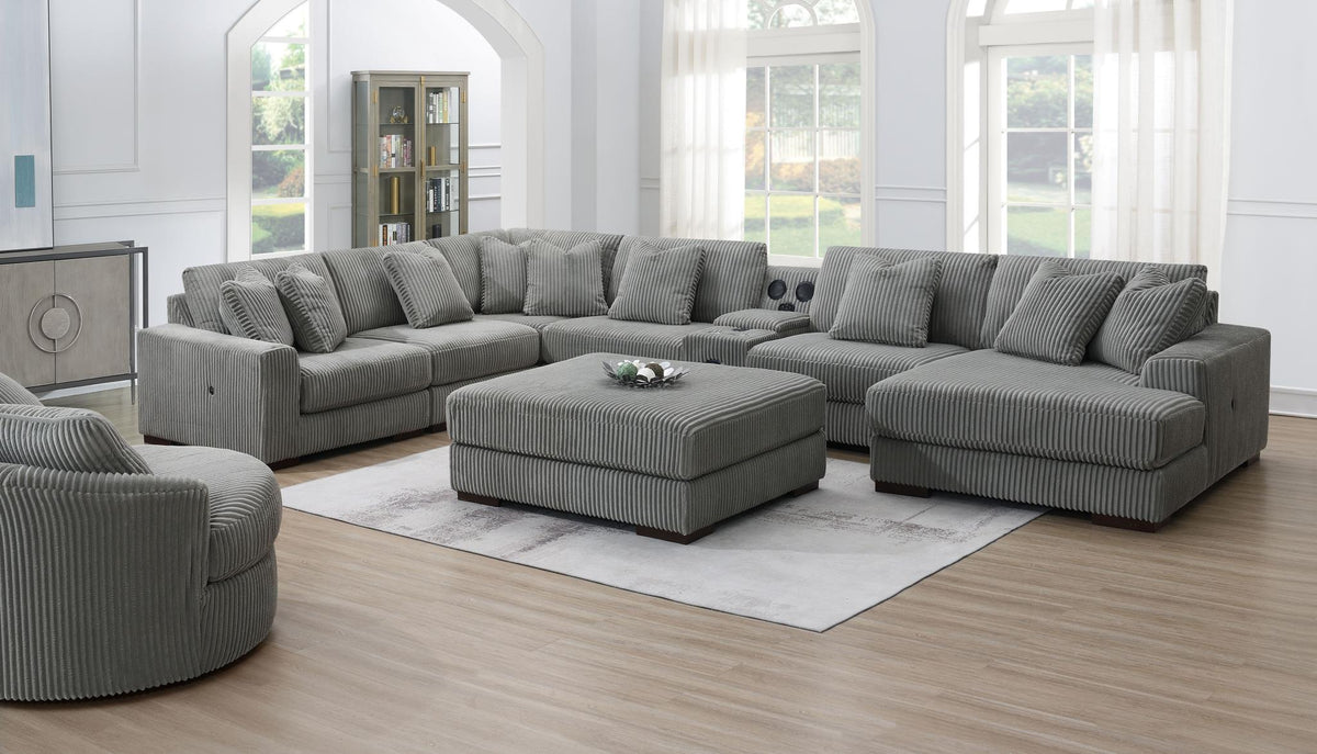 Gray Modular Sectional with Speaker Console