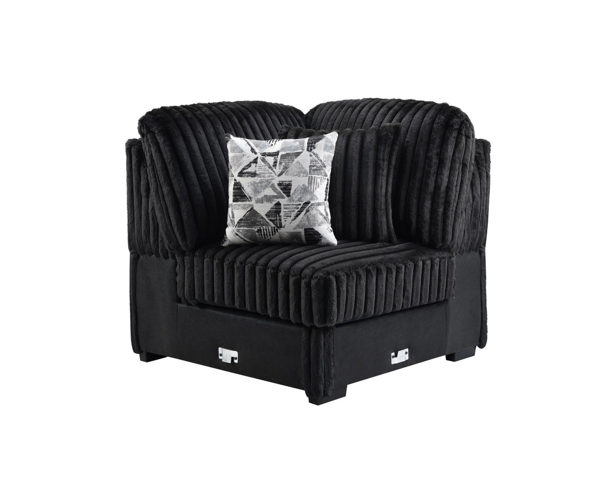 Black Corduroy Power Reclining 4-Piece Sectional with 2 Wireless Charger