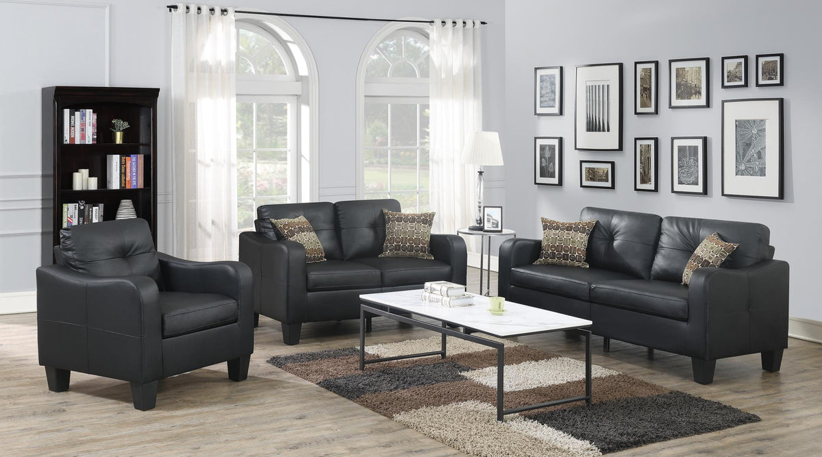 Black Upholstered Sofa, Loveseat & Chair