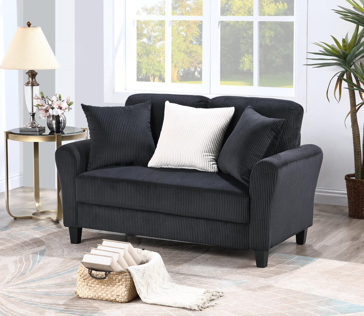 Black Fabric Sofa Set