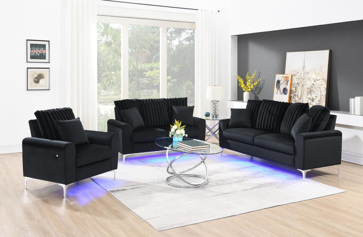 Black LED Sofa, Loveseat & Chair