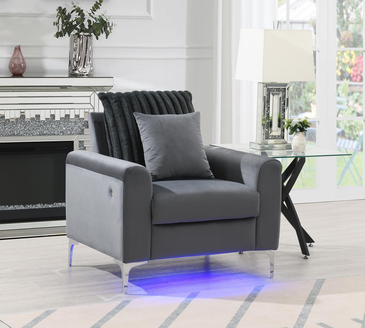 Gray LED Sofa, Loveseat & Chair