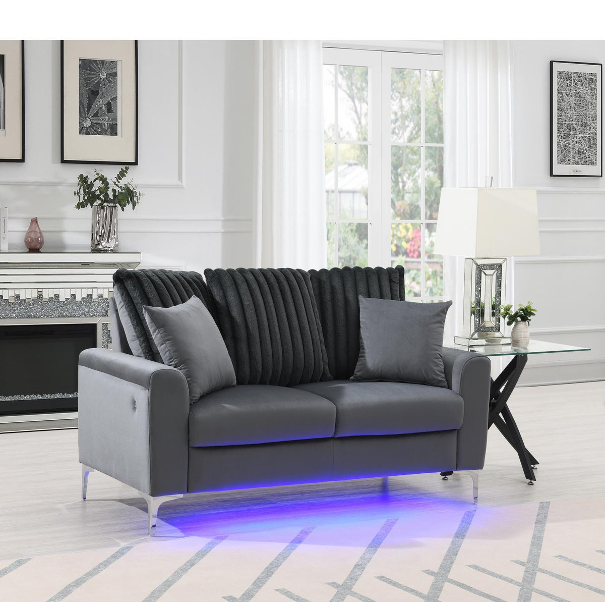 Gray LED Sofa, Loveseat & Chair