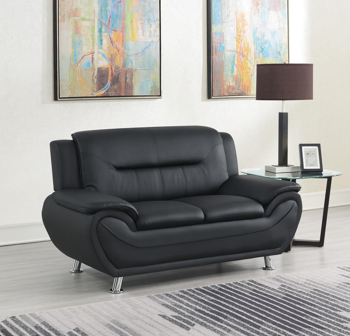 Black Faux Leather Sofa, Loveseat & Chair
