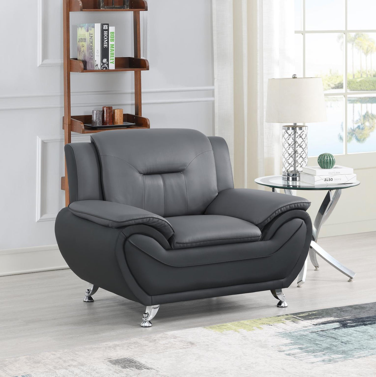Gray Faux Leather Sofa, Loveseat & Chair