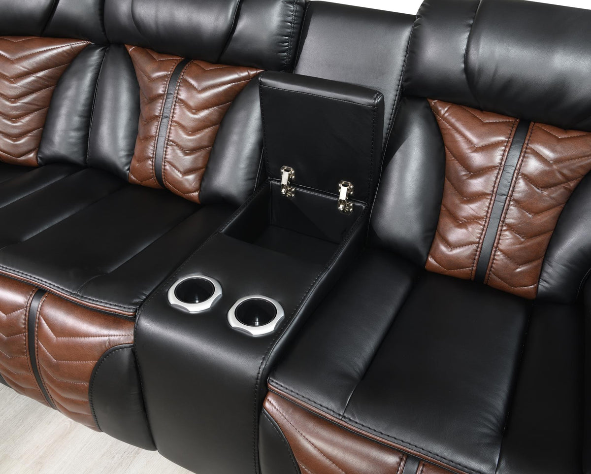 Black/Brown Power 3-Piece Sectional with Bluetooth Speaker