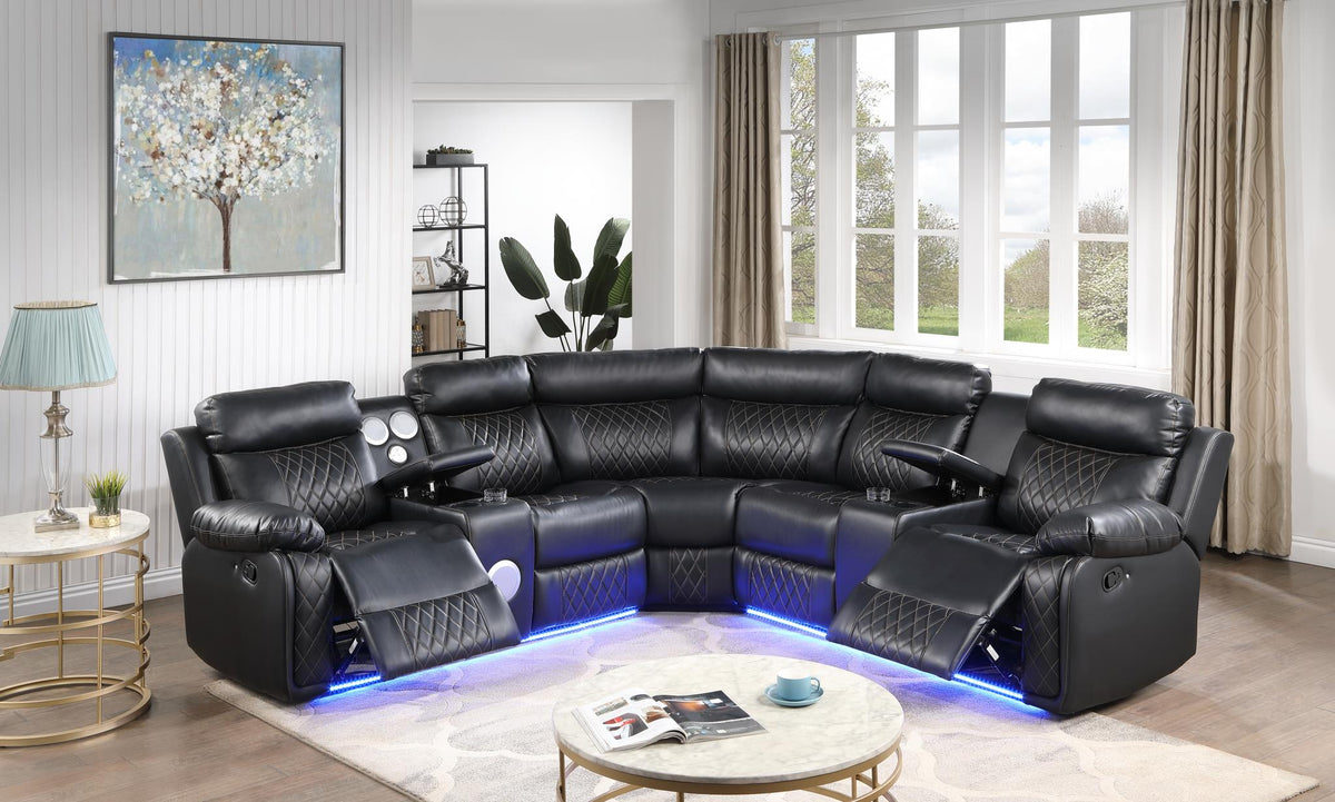 Black Motion 3-Piece Sectional with Bluetooth Speaker
