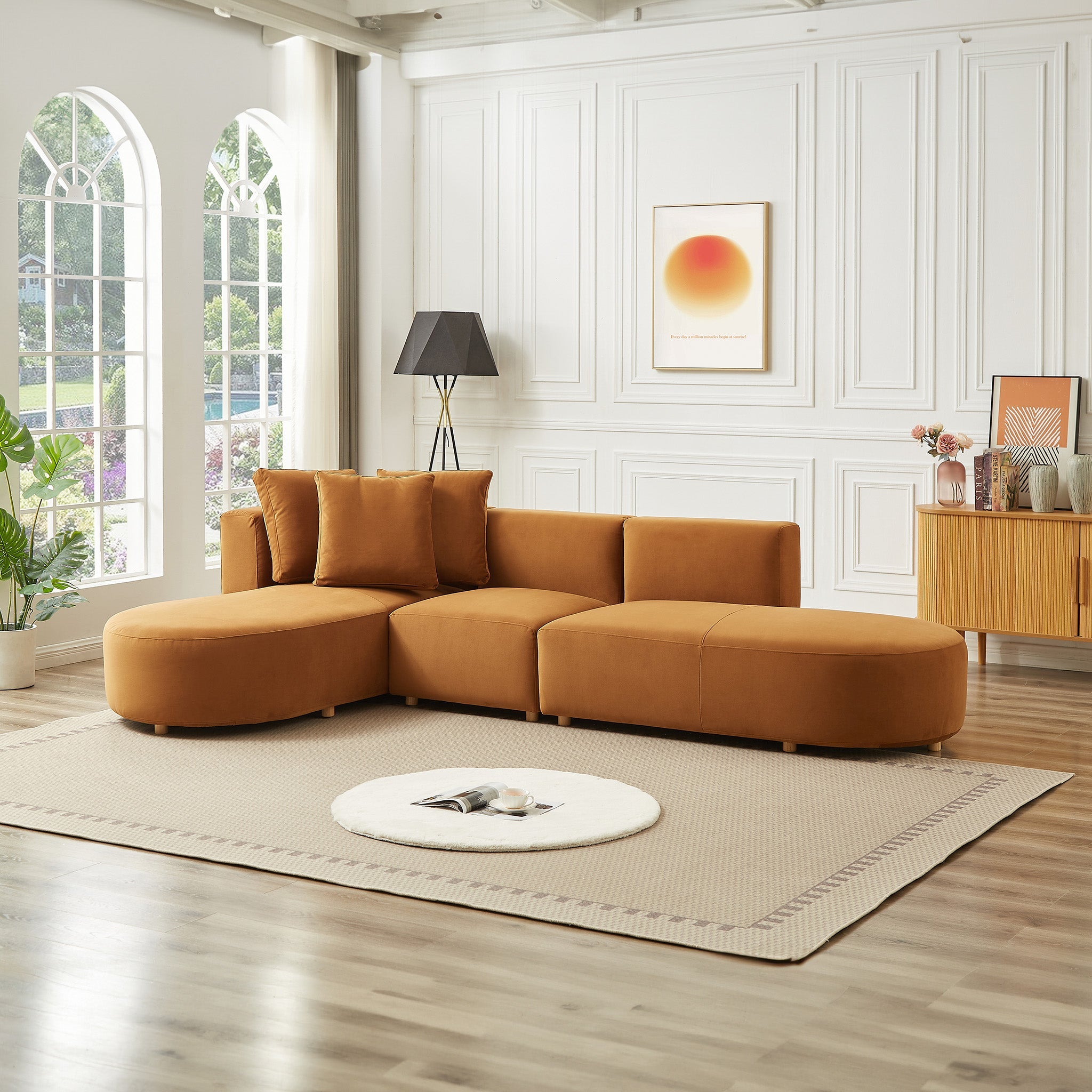 Ulsan Cognac Velvet Sectional Left Facing Chaise