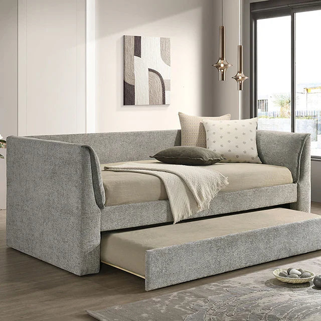 Upney Contemporary Slate Gray Fabric Fully Upholstered Twin Daybed with Trundle