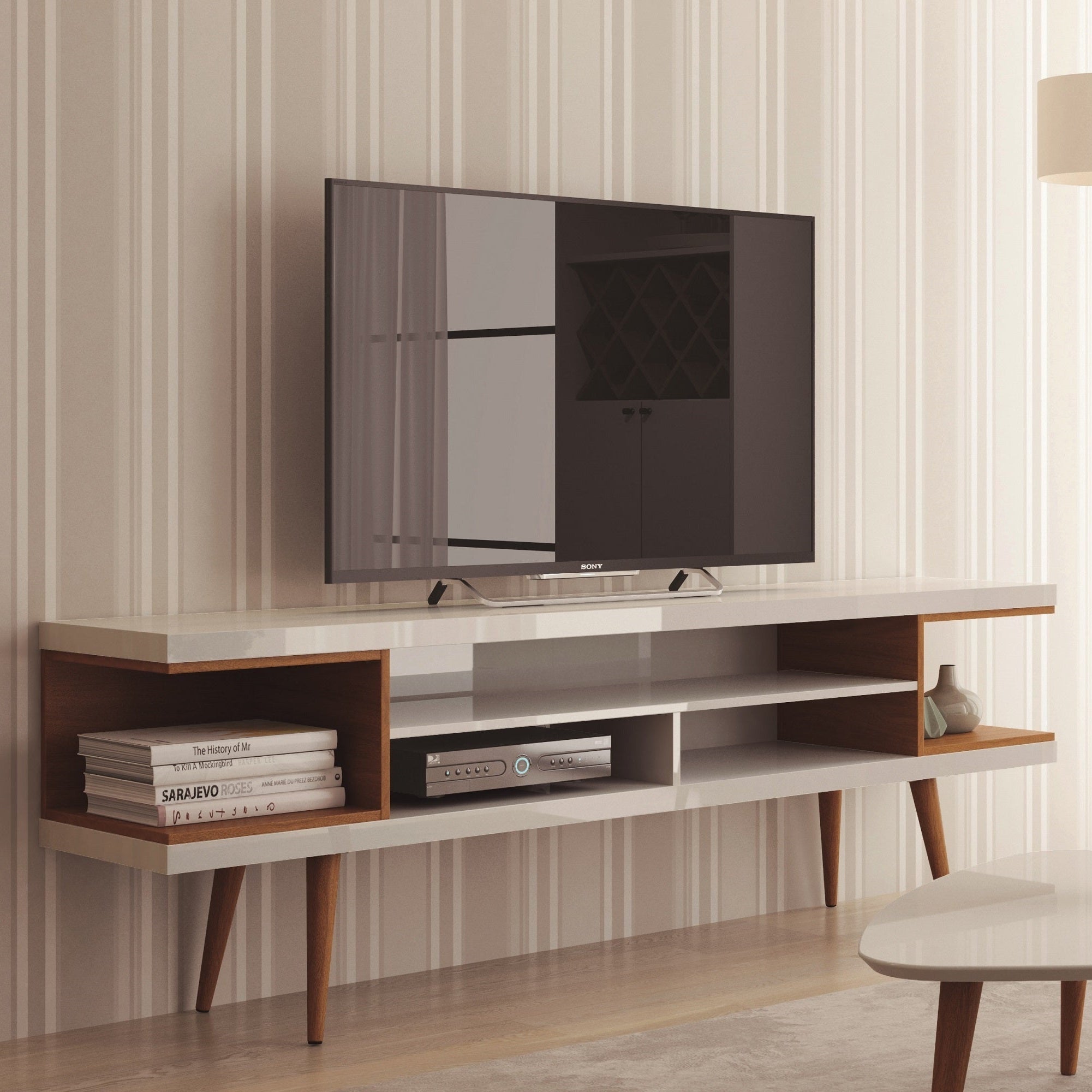 Utopia 71" TV Stand in White and Maple Cream
