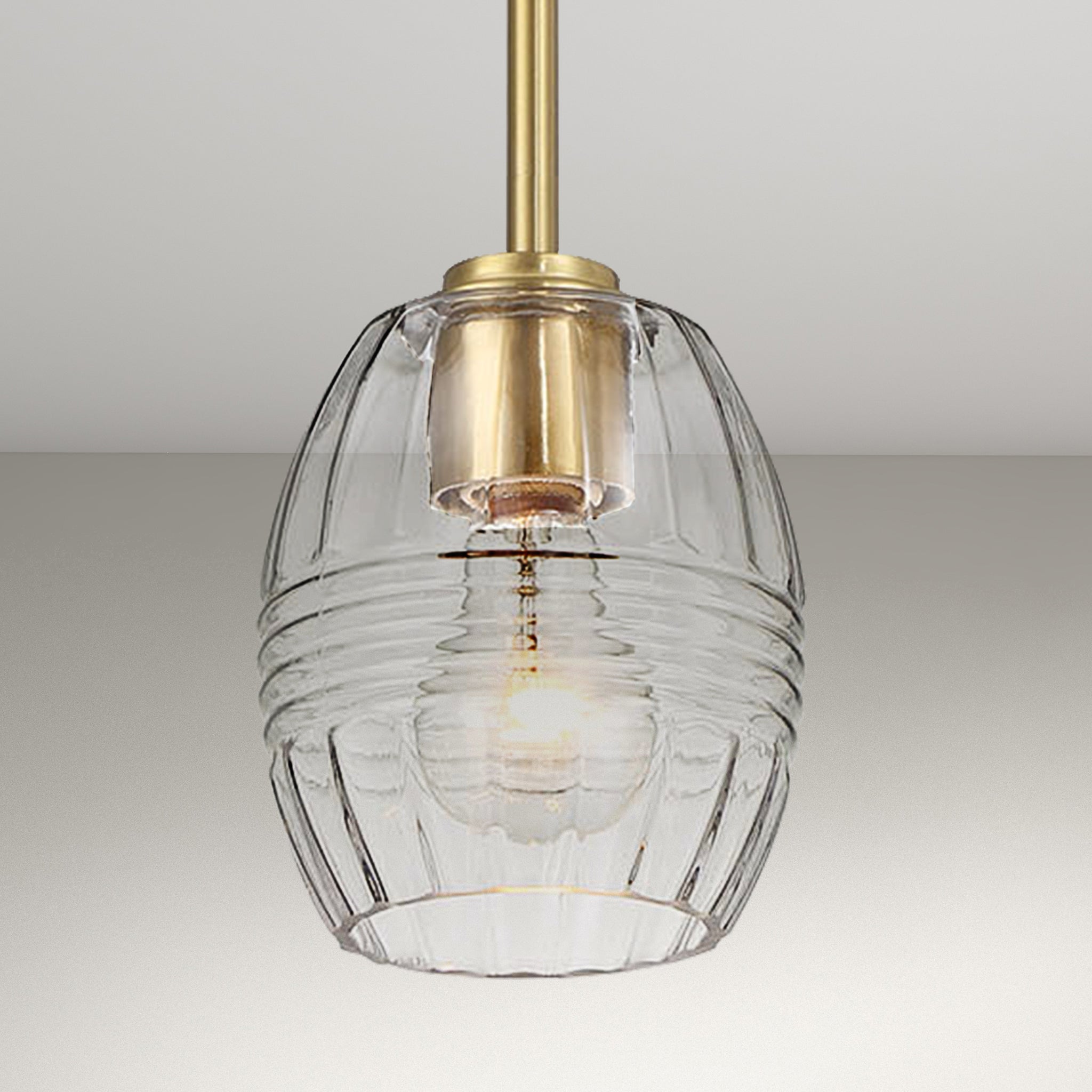 Woolen Single Pendant Chain Hanging Light with Clear Glass - Satin Brass