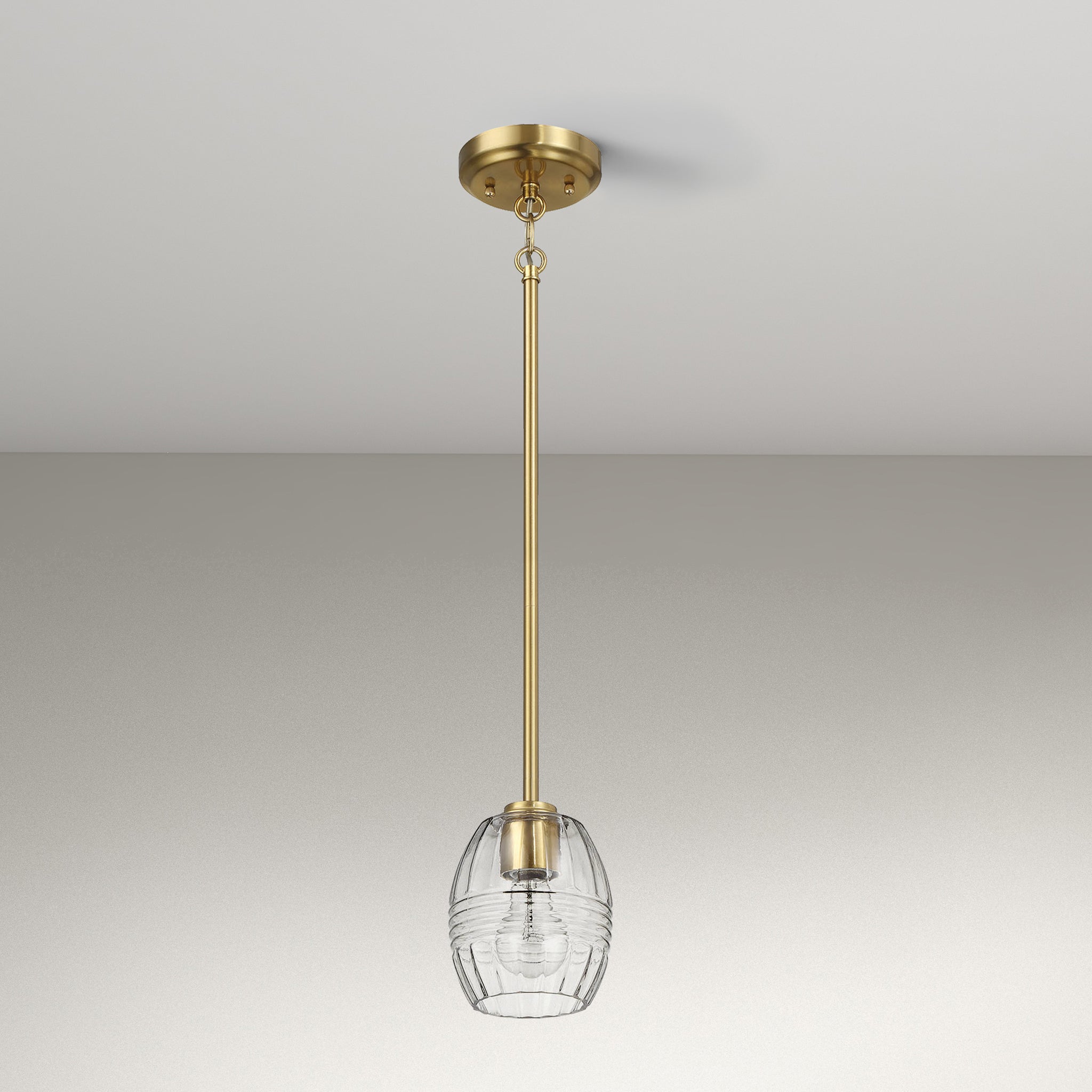 Woolen Single Pendant Chain Hanging Light with Clear Glass - Satin Brass