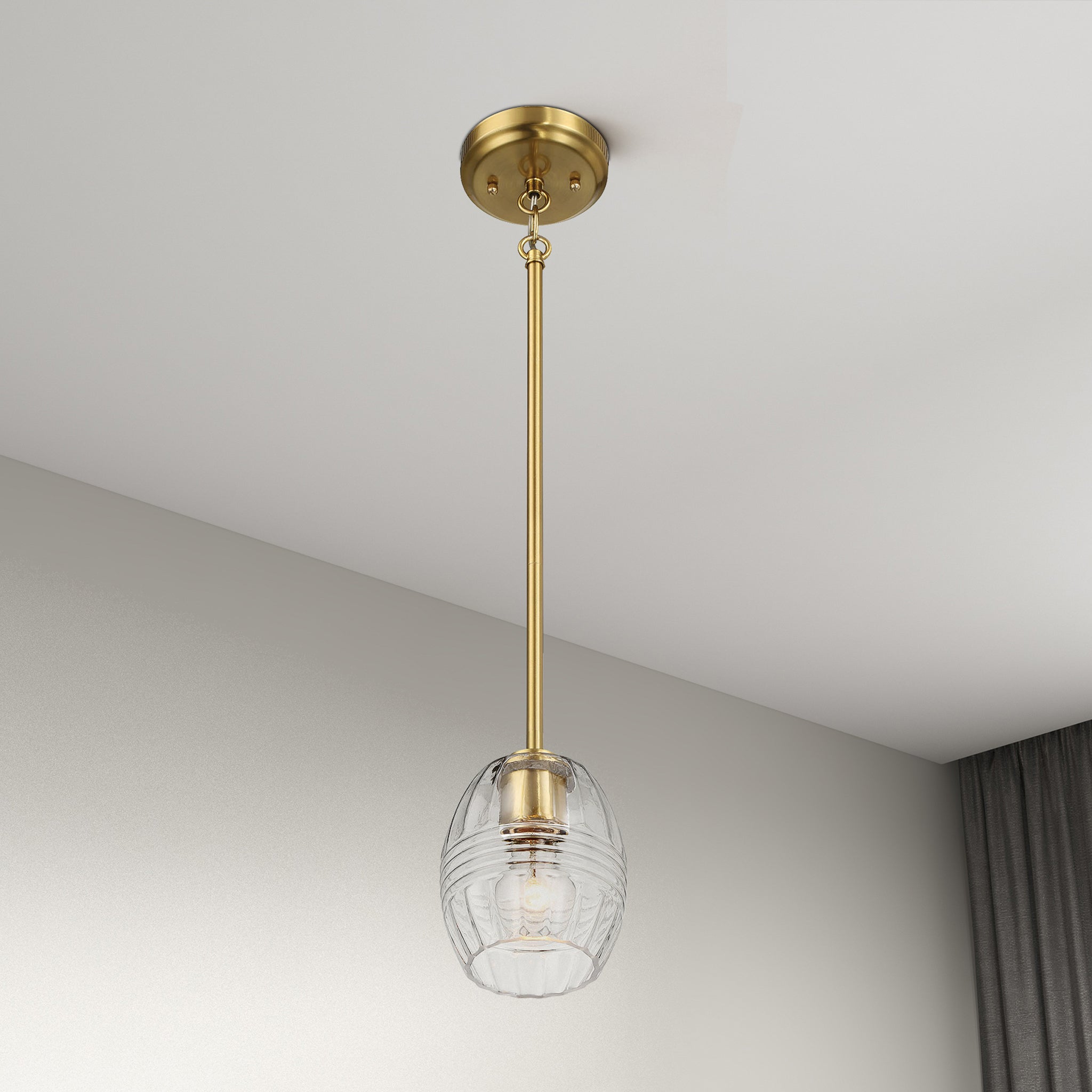 Woolen Single Pendant Chain Hanging Light with Clear Glass - Satin Brass